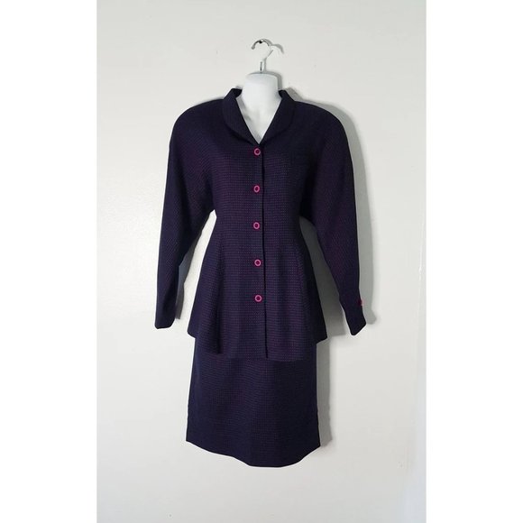 Vintage 90s Co-ord Set, Vintage Purple Peplum Skirt Set, Size 10 - Picture 1 of 11